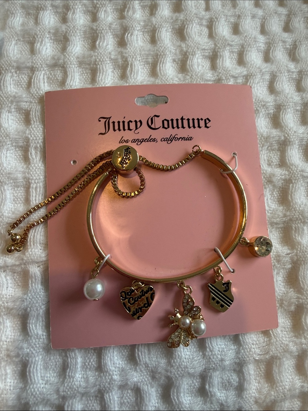 Juicy Couture Gold Charm Bracelet with Pearl and Heart Accents NEW WITH TAGS!